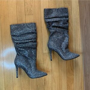 Jessica Simpson Layzer Sparkling Silver Stiletto Boots - Size 6.5